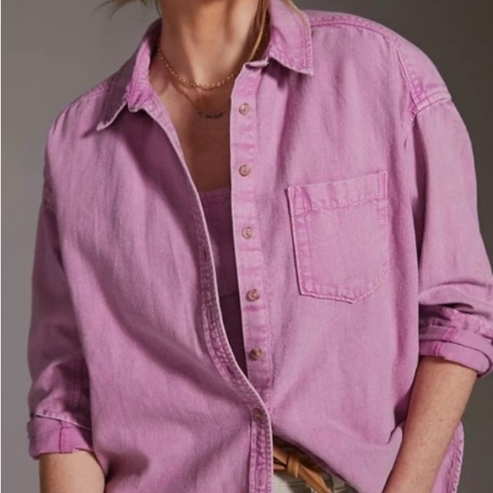 Anthropologie PILCRO Pink Button Down Shirt